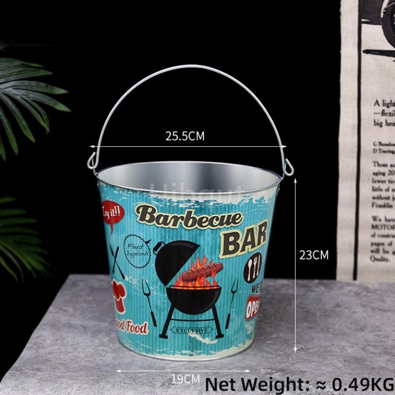 Internet Celebrity Retro Beer Beverage Ice Bucket High Aesthetic Home Handheld Tin Ice Bucket Camping Bar KTV Tonneau En Bois