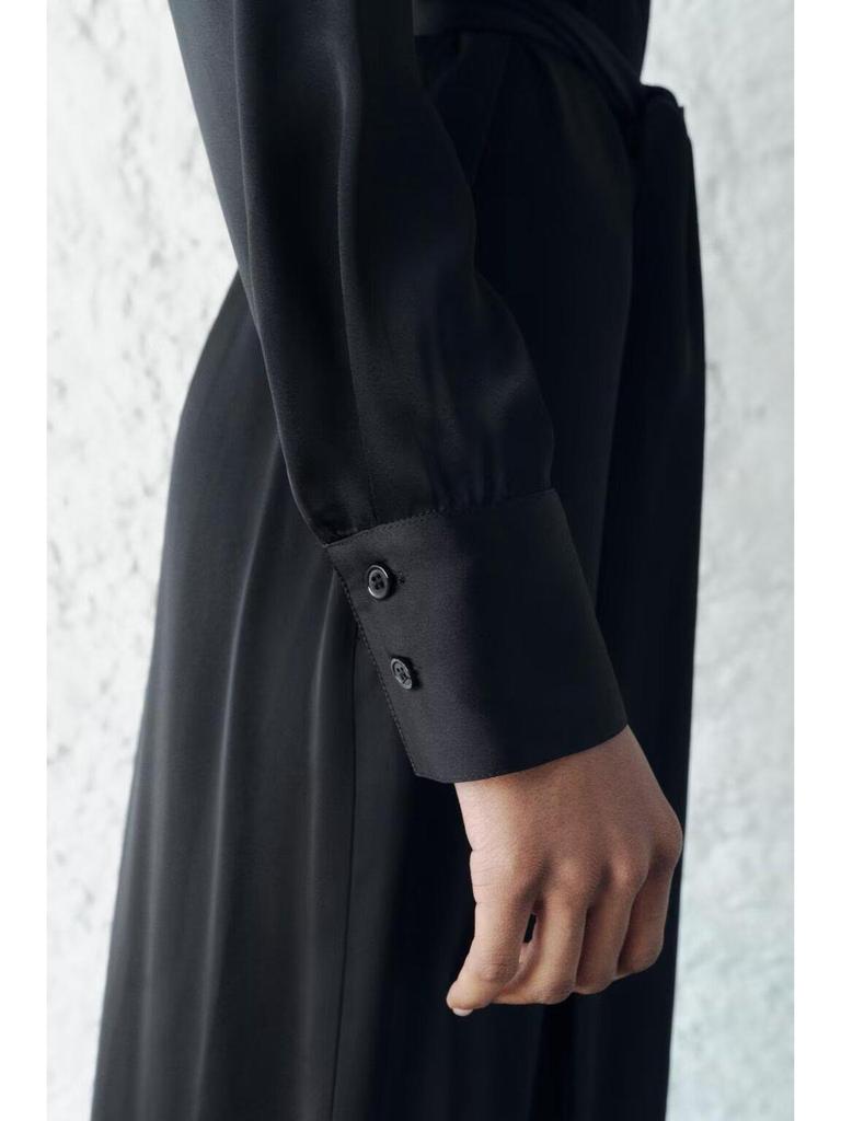 2025 Women's European & American Temperament Long Sleeve Shirt Dress with Pocket Detail