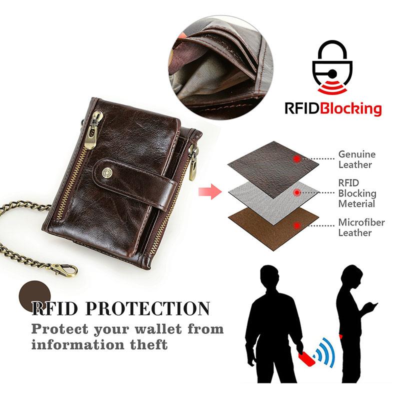 Cartera de cuero genuino para hombre de CONTACT, cadena antirrobo