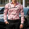Men's Geometric Polka Dot Print Long Sleeve Shirt Slim Fit Casual Tops