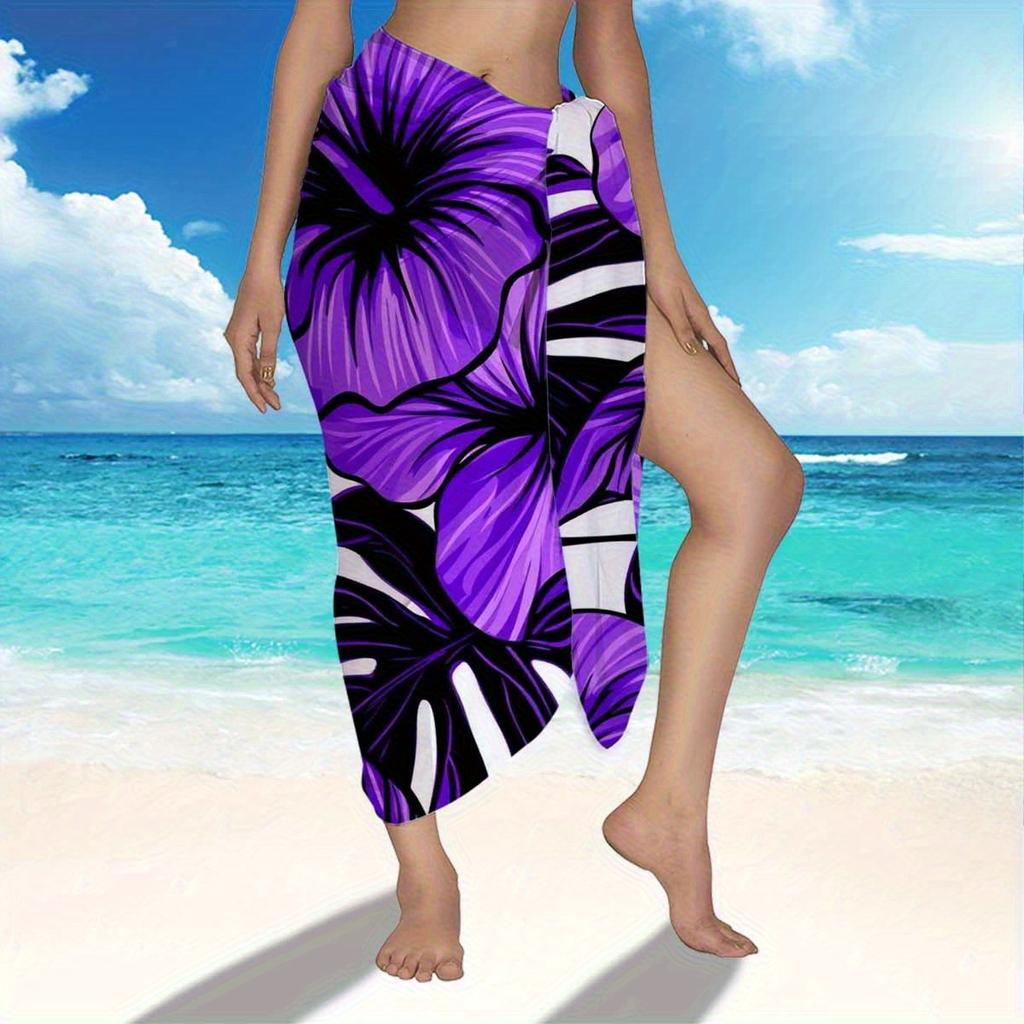 Lila Hibiskus Blumiger Strand-Sarong, Groß Ultraweich Schnelltrocknend für Reisen Camping Sommerurlaub