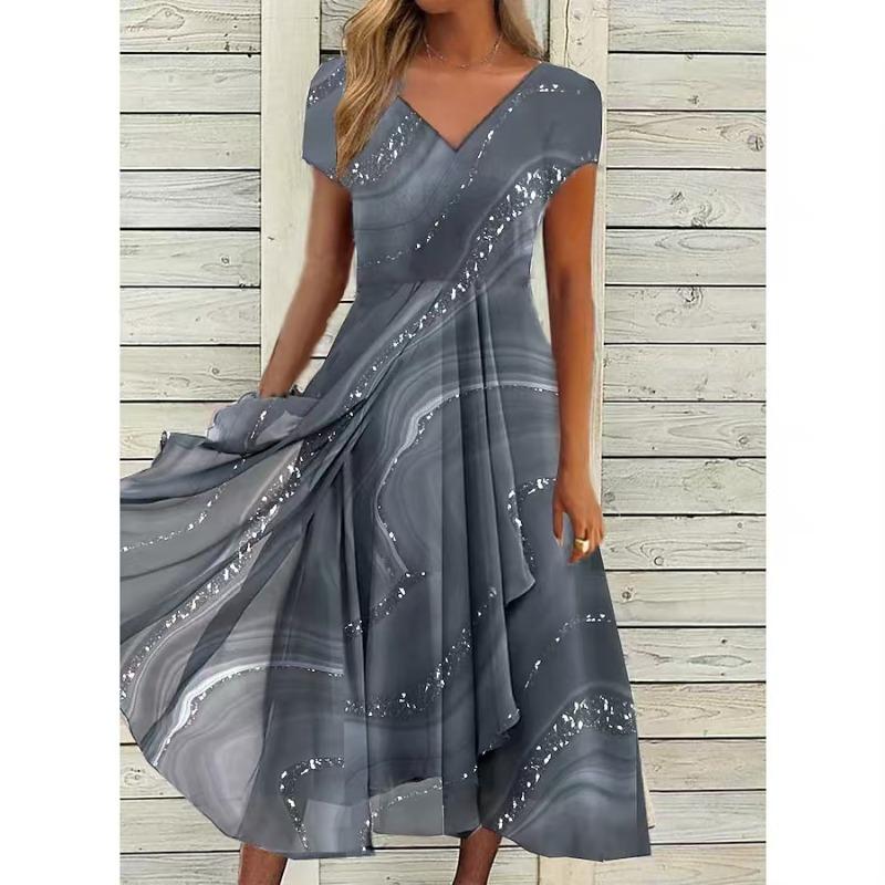 European and American summer new women s dress urban casual fashion chiffon splicing women s dress S серый