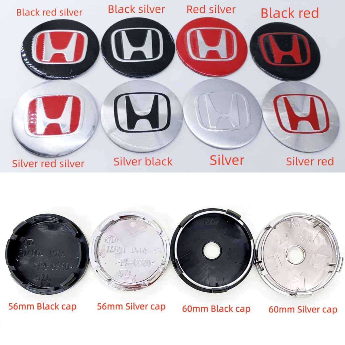 4pcs 56mm 60mm Wheel Center Hub Caps Cover Replacement For H Honda Mugen Pilot TypeR TypeS Insight CarStyling 56mm Black cap 4pcs&black red silver