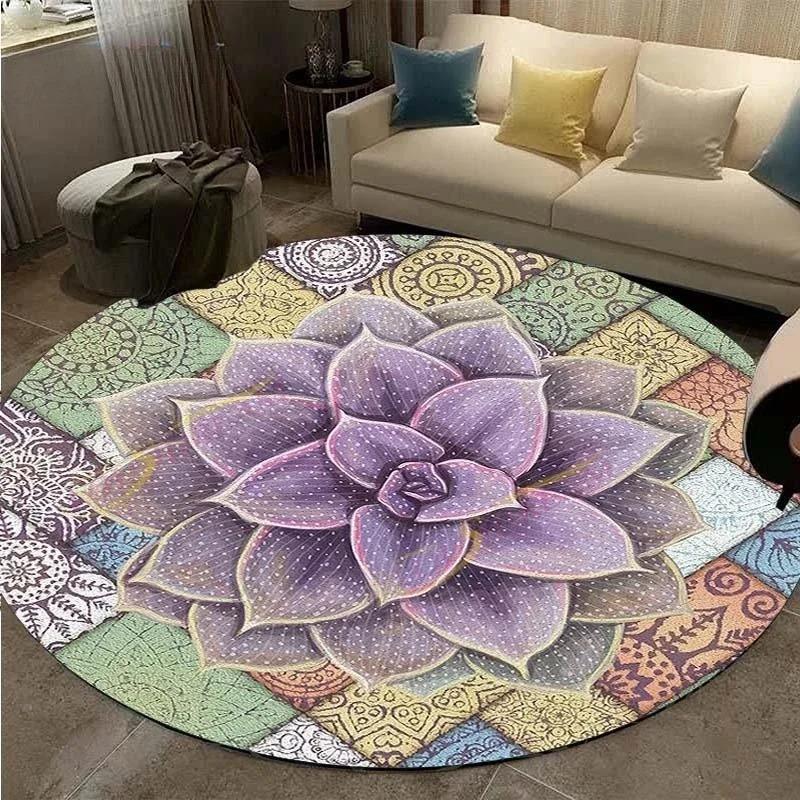 Retro Manhattan Round Printed Carpet Geometric Flower Area Carpet Rugs for Bedroom Washroom Floor Mat Carpets for Living Room