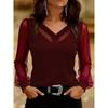 Spring Autumn Women's Solid Color Mesh Lantern Sleeve Slim Fit Long Sleeve Shirt for Leisure Fashion