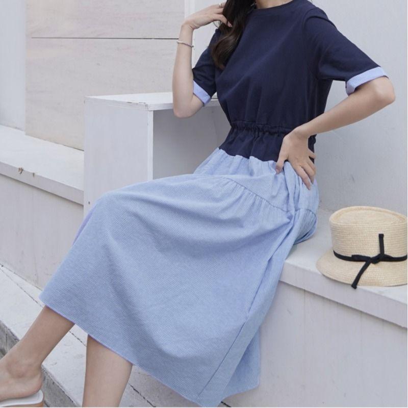 Women's Dark Blue Round Neck Shirt with Half Sleeve Fat Mm Casual T-shirt