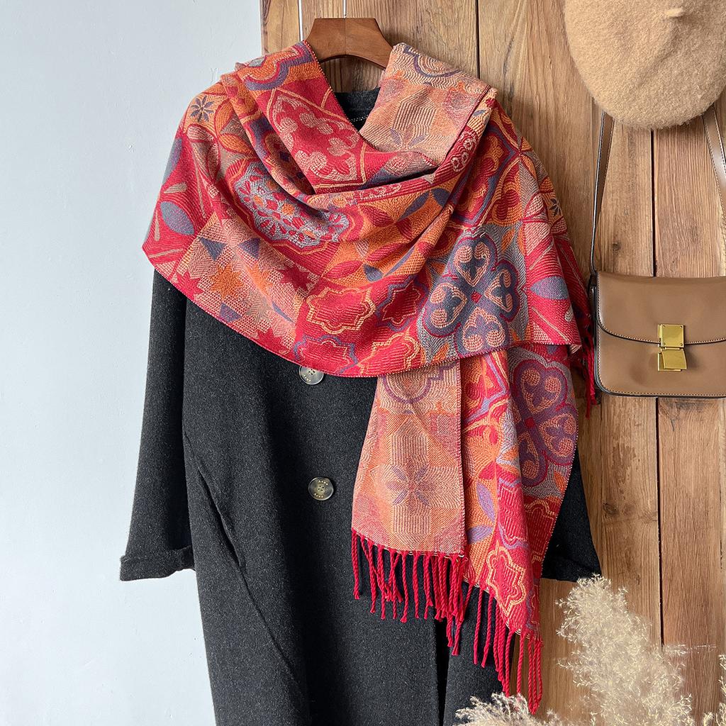 Winter Shape Jacquard Scarf High-end Thick Fringed Scarf Temperament Versatile Imitation Cashmere Warm Shawl
