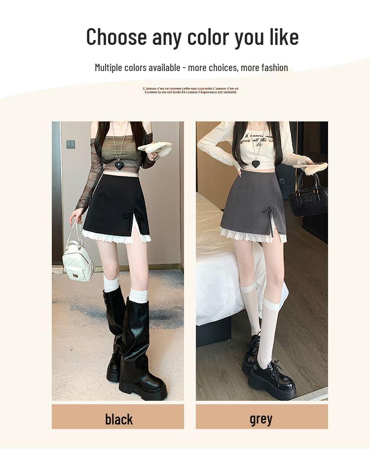Sweet & Spicy High-Waisted Lace Bodycon Skirt - Grey, Korean Style, Anti-exposure Short A-line Design