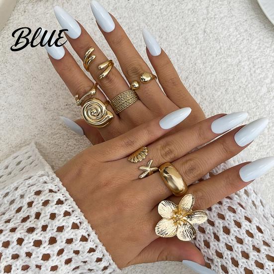 Vintage Style Alloy Rings Ocean Theme Set Adjustable Stackable Finger