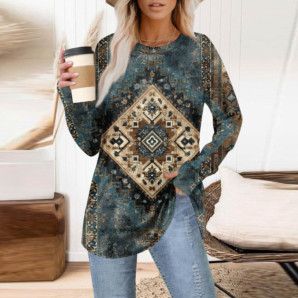Womens Oversized Sweatshirt Graphic Sweater Long Sleeve Drop Shoulder Round Shirt Tops Vintage Clothes