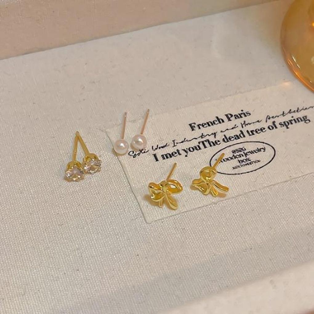 Women's Gold Ribbon Simple Daily Earrings 3pcs