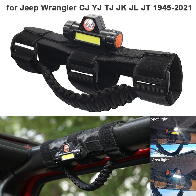 Roof Top Roll Bar Grab Handle with Dome Light Interior Roof Handle Bar Light for Jeep Wrangler CJ YJ TJ JK JL JT 1945-2021