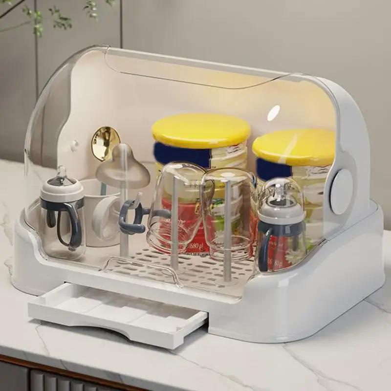 Portable Baby Bottle Drying Rack & Organizer - Dustproof Storage Container with Removable Drip Tray, Hygienic Feeding Accessorie