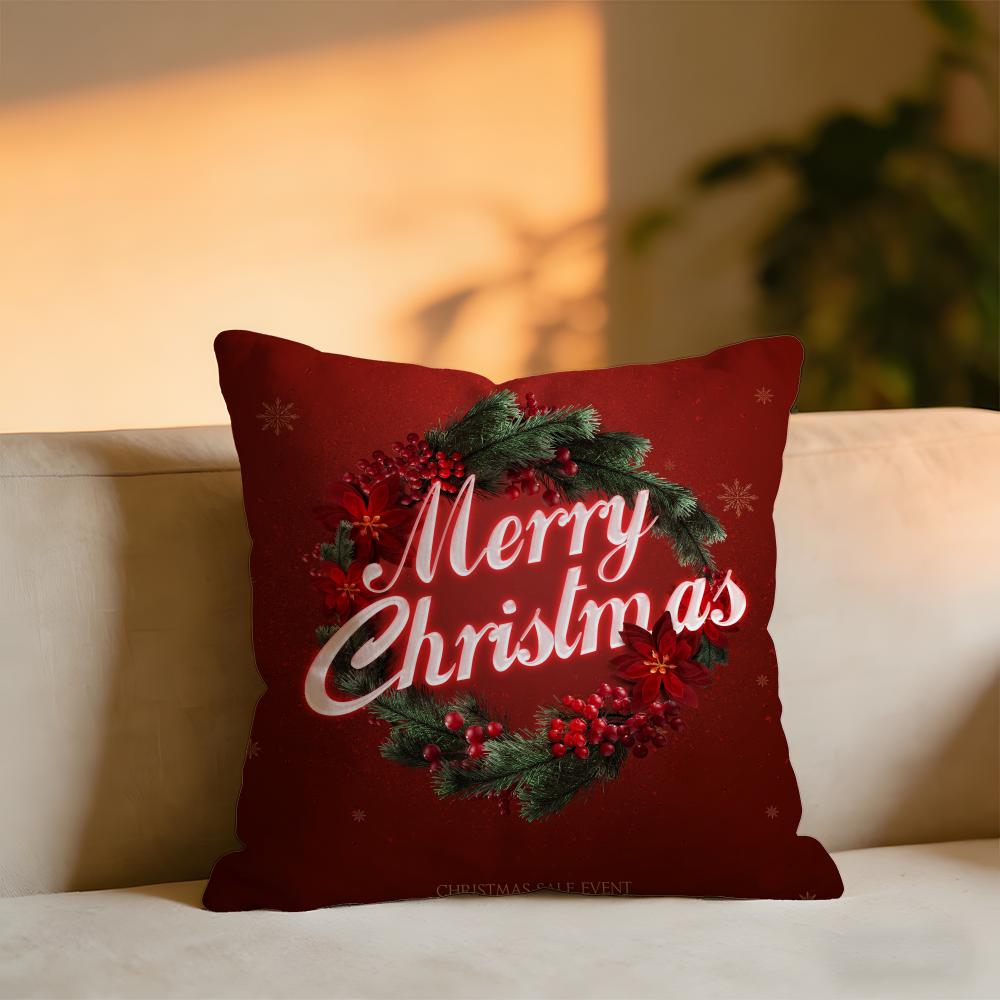 Christmas Elements Cushion Cover Cozy Velvet Throw PillowSoft Warm Cushion For Sofa  Bed