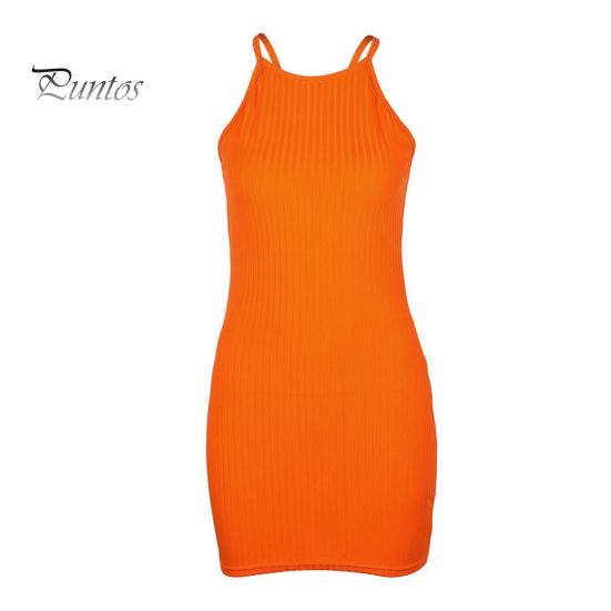 

Женское платье-жилет с открытыми плечами, без рукавов, с бретелькой на шее, трикотажное узенькое нить-оболочка, сплошной цвет, эластичное, длиной выше колена, для покупок, клубное вечернее мини-платье L оранжевый