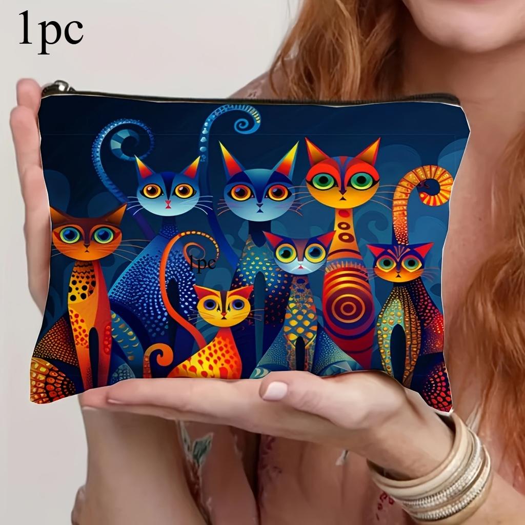 Lekfullt Levande Bohemiskt Kattmönster Sminkväska Multifunktionell Rese Toalettväska Lätt med Dragkedja Kosmetisk Väska