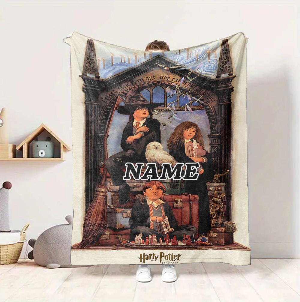 Custom Name Wizard World Flannel Blanket Throw Blanket Soft Warm Sofa Bed home Decor Unique Gift