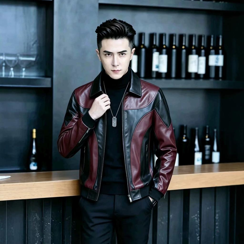 European size thickened spring and autumn casual men's leather jacket fashion splicing locomotive retro leather jacket men's clothing