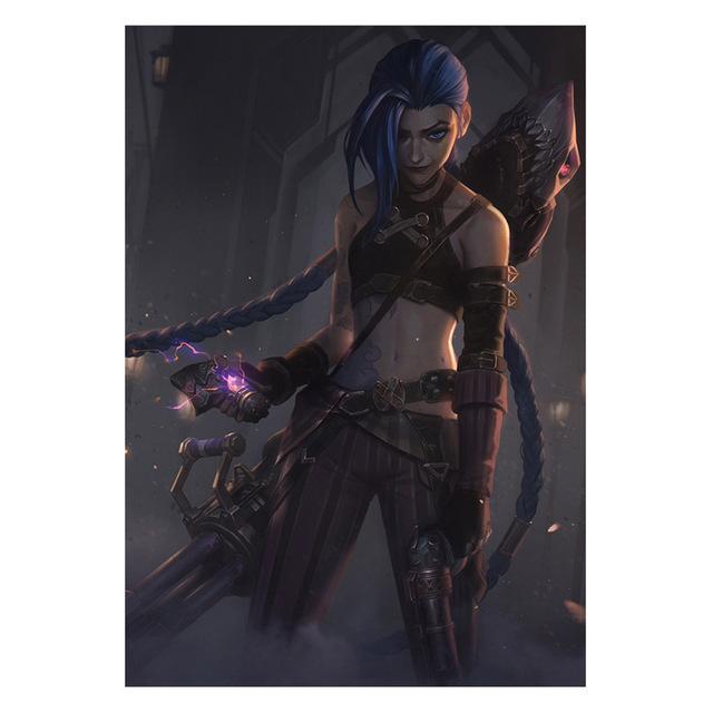 Frame of Solid Wood Arcane League of Legends Poster Game Role Jinx V Jess Yasuo Canvas Painting Wall Painting Painting Bar Home Decor Individual Color
