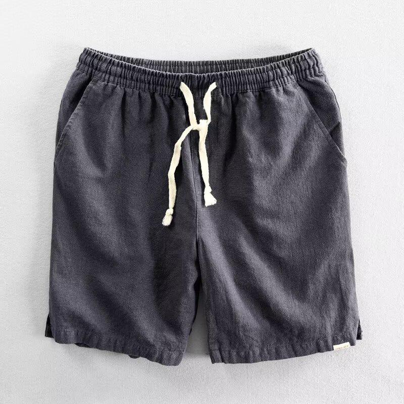 Men's Linen Summer Shorts - Breathable, Loose-Fit, Solid Color Beachwear