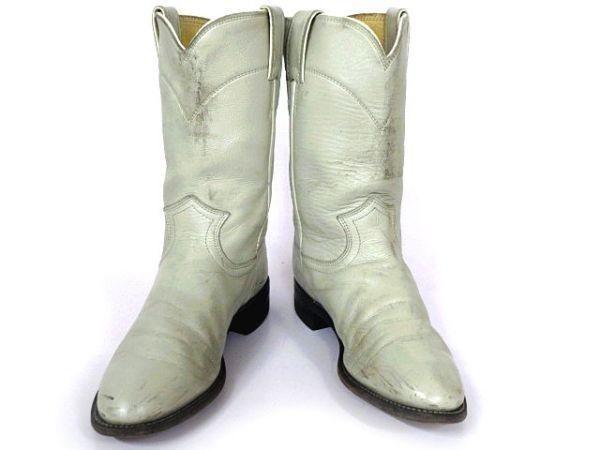 Vintage USA Justin Western Pecos Boots 7B 23.5-24.0 Off White All Leather(USED)