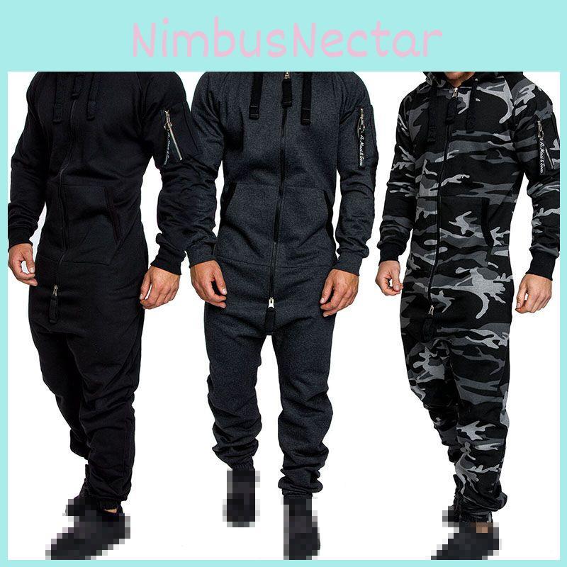 Men's Camouflage Jumpsuit With Hood And Zipper Closure Perfect For Daily Wear