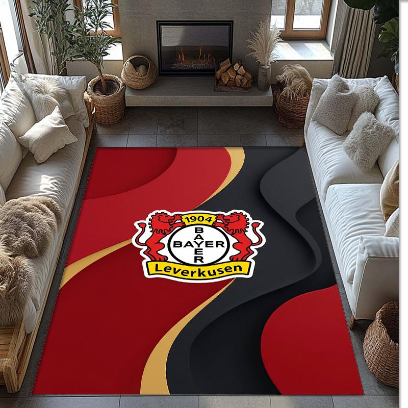 Bayer Leverkusen Football Print Crystal Velvet Rug, Comfortable Water Absorbent Non Slip Indoor Floor Carpet