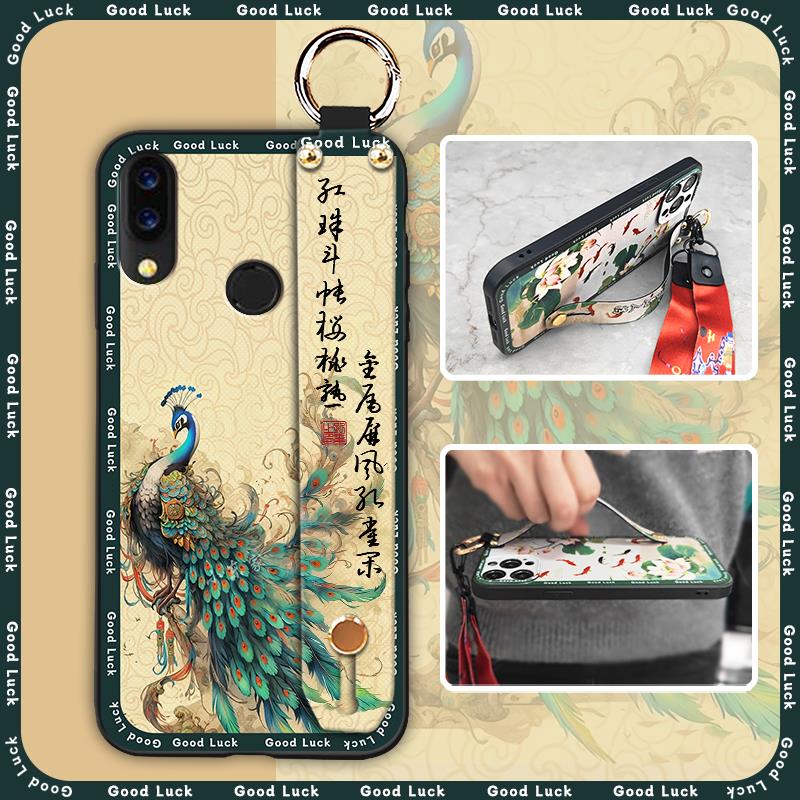 Shockproof Wrist Strap Phone Case For UMIDIGI Power Elderly Lady Protective Soft Case Kickstand Chinese Style Lanyard
