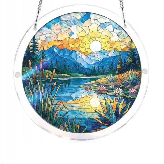 Acrylic Puzzle Suncatcher Stained Glass Effect Window Hanging Ornament DIY Art Puzzle Sun Catcher Kit for Home Garden Decor