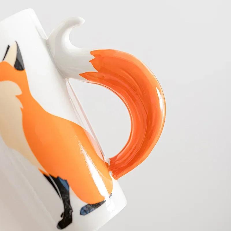360ml Cartoon Animal Fox Pattern Ceramic Mugs with Handle Home Anti-scalding Breakfast Oat Milk Tea Coffee Cups Gifts Drinkware