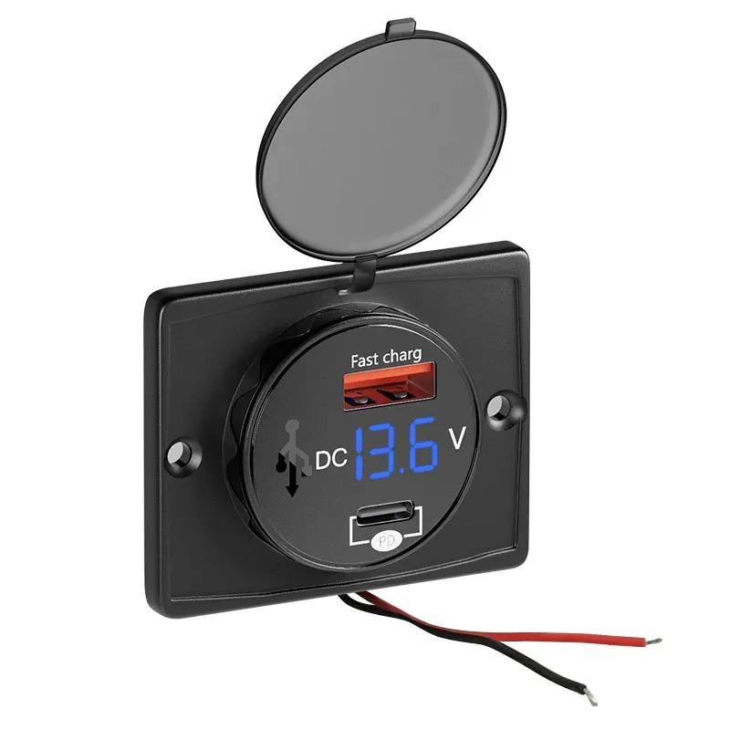 

PD30W QC22.5W Зарядное устройство для RV Быстрое зарядное устройство Настенное крепление USB Зарядная розетка с дисплеем напряжения и крышкой для автомобиля, кемпера, лодки 12В-40В