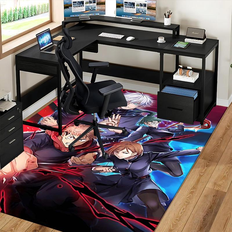 1pc Anime Cartoon Design Jujutsu Kaisen Characters Chair Mat - Non-Slip Carpet for Office, Home Decor, Living Room, Bedroom, Game Room - Perfect Gift