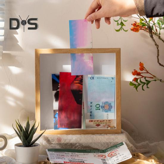 Biljettskugglåda med spår Träram Reseäventyr Arkivlåda Fyrkantig biljettstämpel Brev Foto Minnesak Förvaringslåda Skrivbordsdekoration