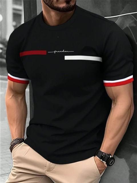 26. New Popular Casual and Comfortable Short-sleeve T-shirt, 3D Printing Technology, Suitable for Layering and Outerwear, Loose Striped Short-sleeve 