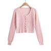 Soft Knit Cardigan Women U-Neck Short Cropped Sweater With Pearl Buttons Mohair Blend