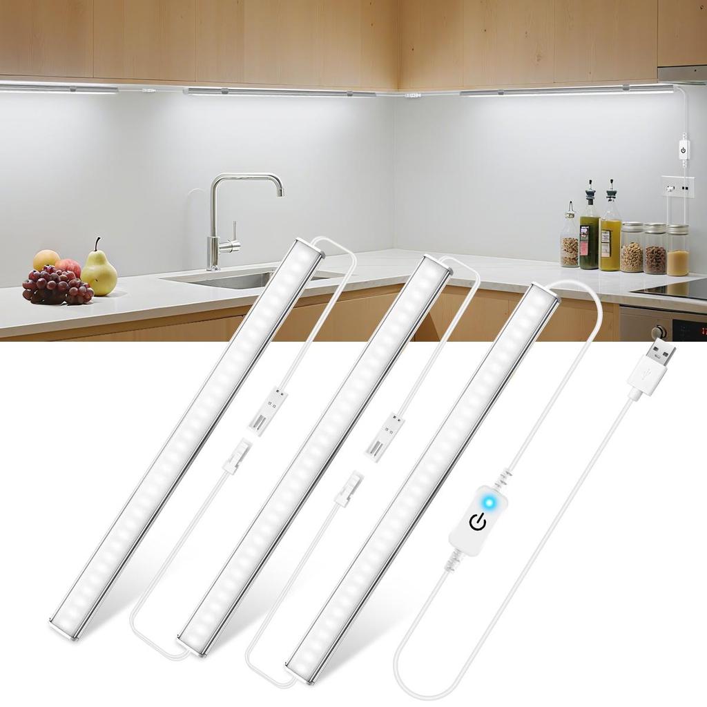 Dolap Altı Dokunmatik Sensörlü LED Işık USB 5V 30CM Kısılabilir Alüminyum Tüp Çubuk Lamba Masa Mutfak Dolap Aydınlatması İçin 3 Adet Bağlanabilir