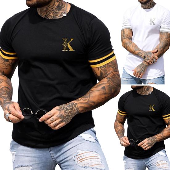 O-Neck Short Sleeve Thin Men T-shirt Summer Letter K Print Sport Tee Shirt Streetwear