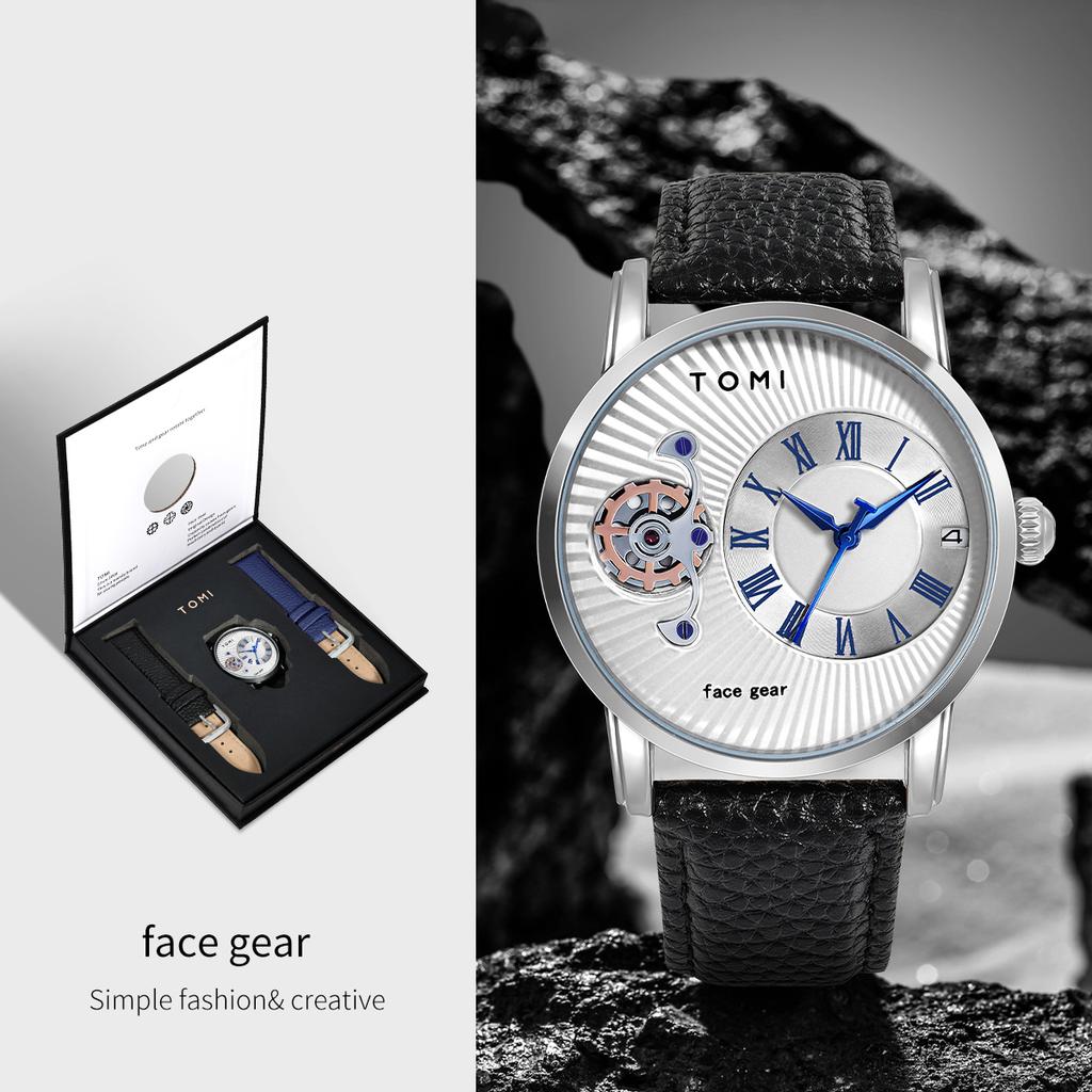 Classic Minimalist Men's Watch Gift Set Luxury Business Men's Versatile Quartz Watch Round Large dial Quartz Watch Gift