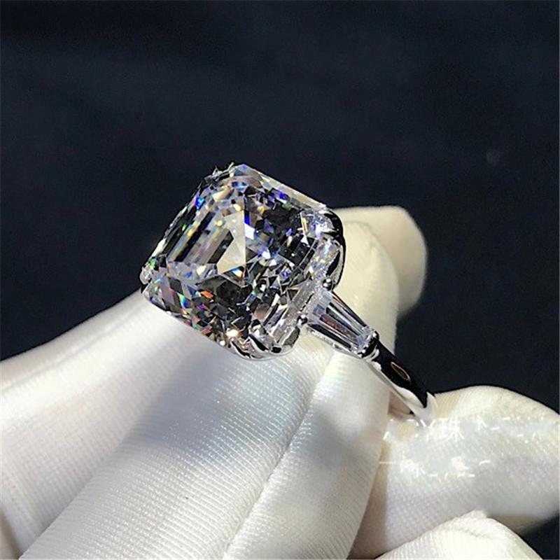 Handmade Lovers Promise Ring Silver Color Asscher Cut 12mm Aaaaa Sona Cz Wedding Band Rings For Women Men Fashion Jewelry