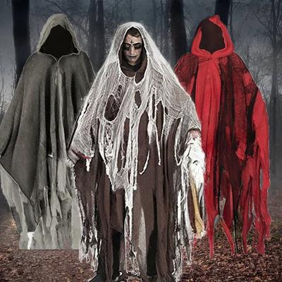 Unisex Halloween Ghost Dementori Costumul Cosplay Gotic Horror Zombie zdrențuit Cape cu glugă Ziua Morților Recuzită pentru petrecere Mantale
