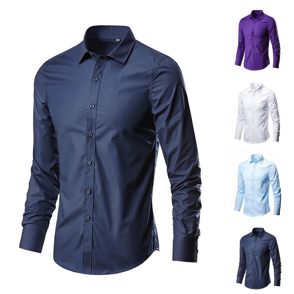 Men's Long Sleeve Shirt Easy Iron Slim Fit Wrinkle Perfect Fit Business Casual