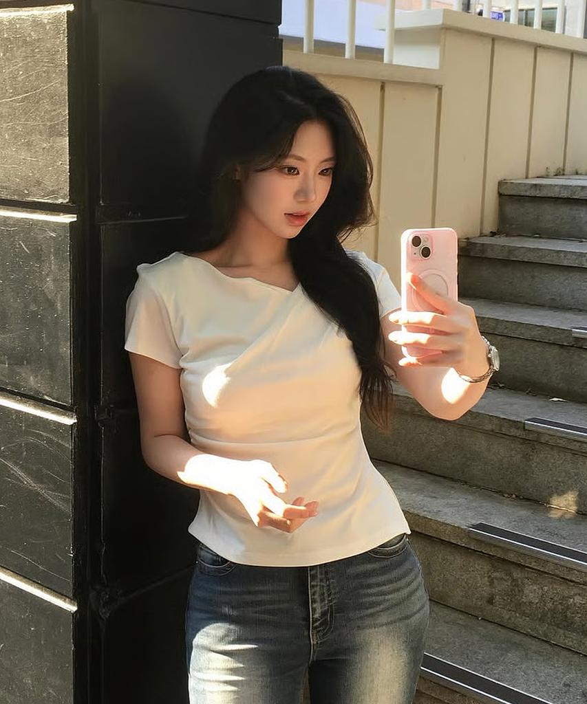 GENERALIDEA Drape Shirred Jersey Blouse [Off White] / Gf2Lts527