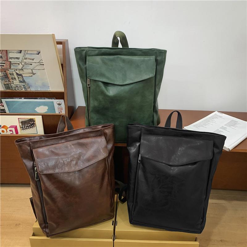 Frauen Große Pu Leder Rucksäcke 2024 Winter Koreanische Mode Einfarbig Vintage Rucksack Dame Reise Retro Grün Zurück Packs