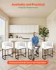 Bar Stool Set of 3, 63cm Counter Height Stools, Counter Barstool with Backrest, Arm, Metal Frame, and Footrest, Accent Fabric Bar Chair, Island