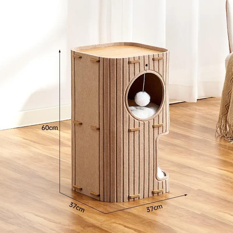 Waterwood Space-Saving Cat Climbing Frame: Felt Barrel Nest with Three Layers and Tree Hole for Big Cats