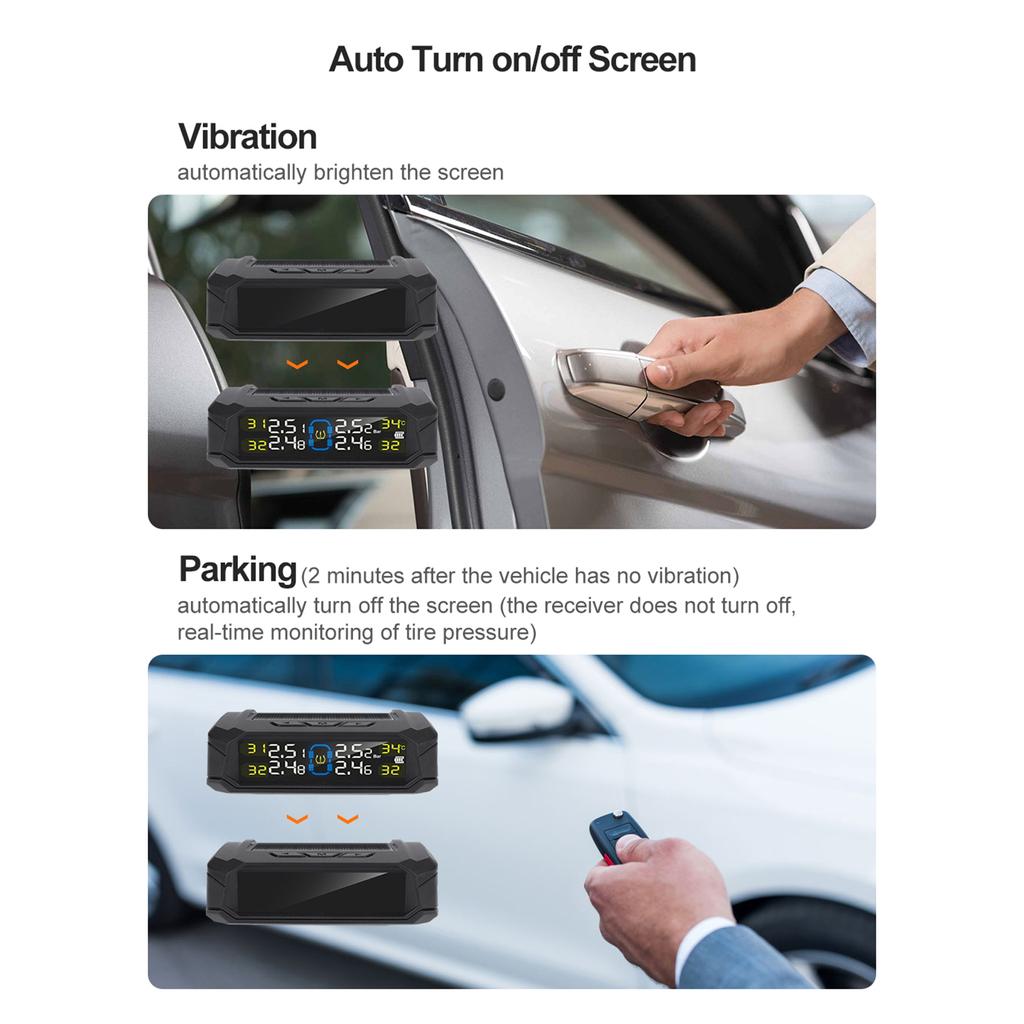 Tire Pressure Monitoring System, Wireless Solar Tire Pressure Monitor System with LCD Display, 6