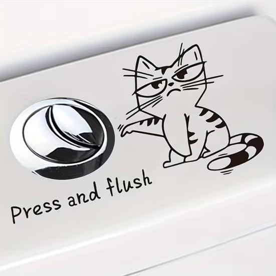Cute Cartoon Animal Toilet Sticker Flush Please Toilet Tank Sticker Self-Adhesive PVC Bathroom Wall Decal for Washroom