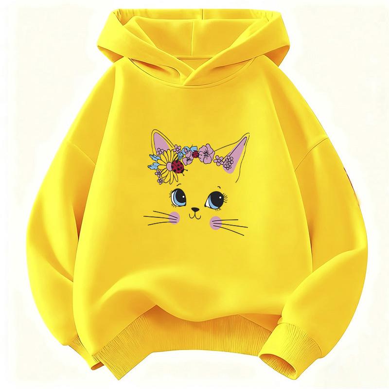 Sweet Cat Meme with Flower Cute Hoodie Kids Children's Sweatshirt Harajuku Hoody for Boys Girls Autumn Winter Casual Hoodies