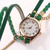 Kobiety w stylu vintage wielowarstwowa pleciona bransoletka ze stopu sztucznej skóry Wrist Watch Jewelry