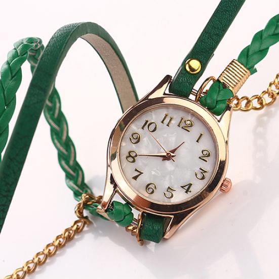 Kobiety w stylu vintage wielowarstwowa pleciona bransoletka ze stopu sztucznej skóry Wrist Watch Jewelry